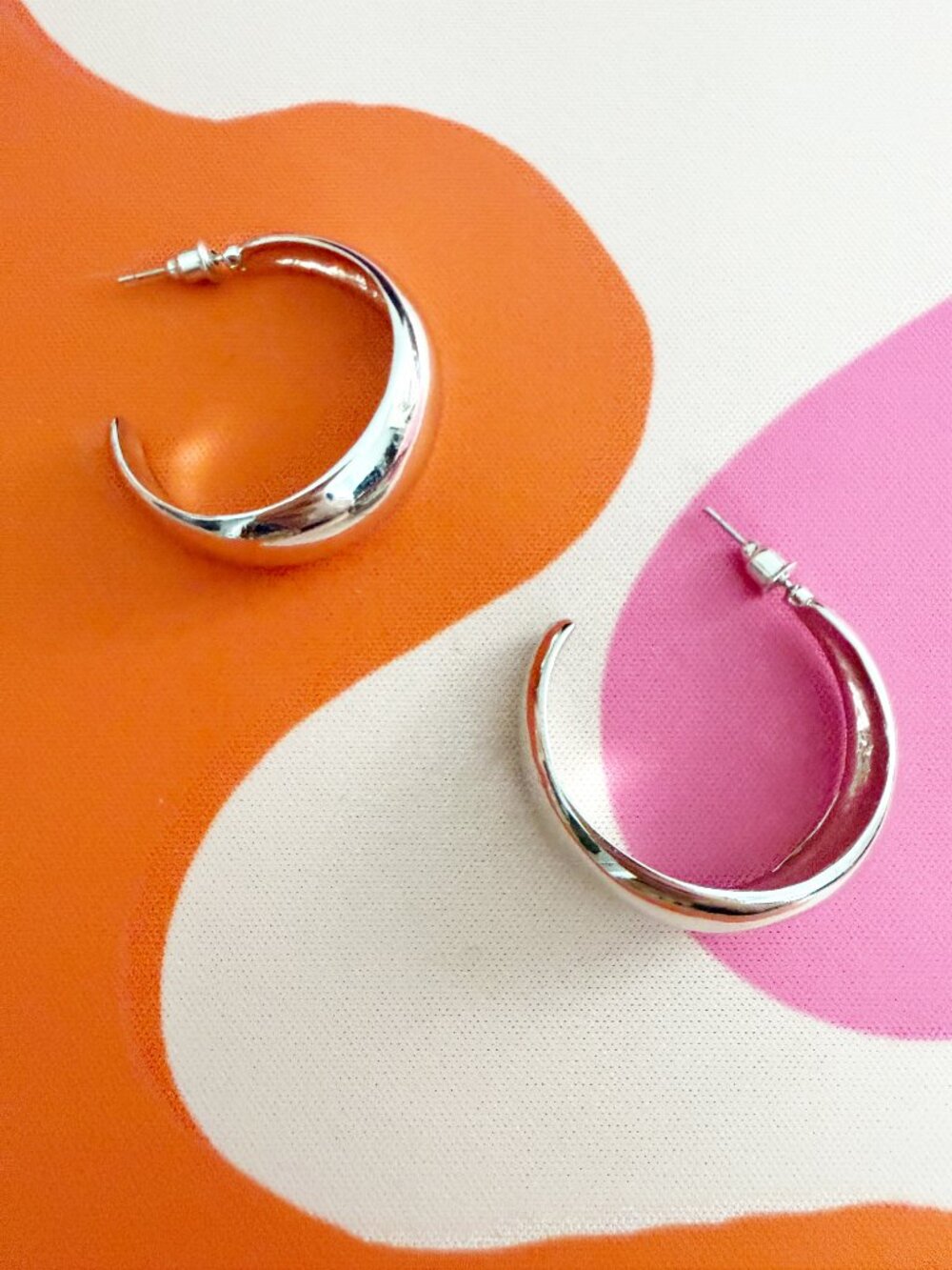 Silver Tone Chucky Hoop Earrings - Picture 3 of 6